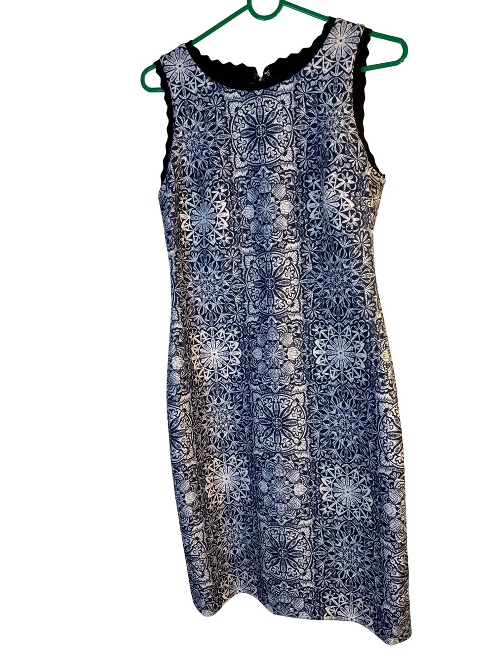Tommy Hilfiger Navy & White Sleeveless Printed Sheath Dress Scuba Stretch